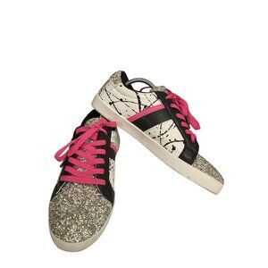 JustFab Women's Size 9 Glitter Graffiti Sneakers shoes With Pink Laces